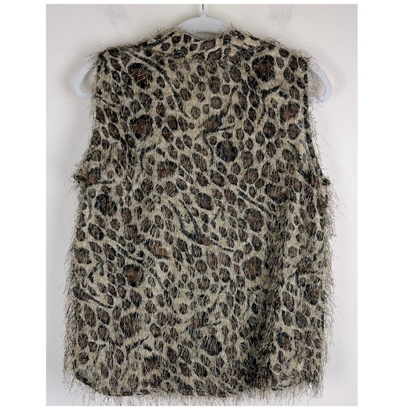 CDW Creative Design Works Sleeveless Leopard Print Fringe Button Down Blouse L - Picture 2 of 10